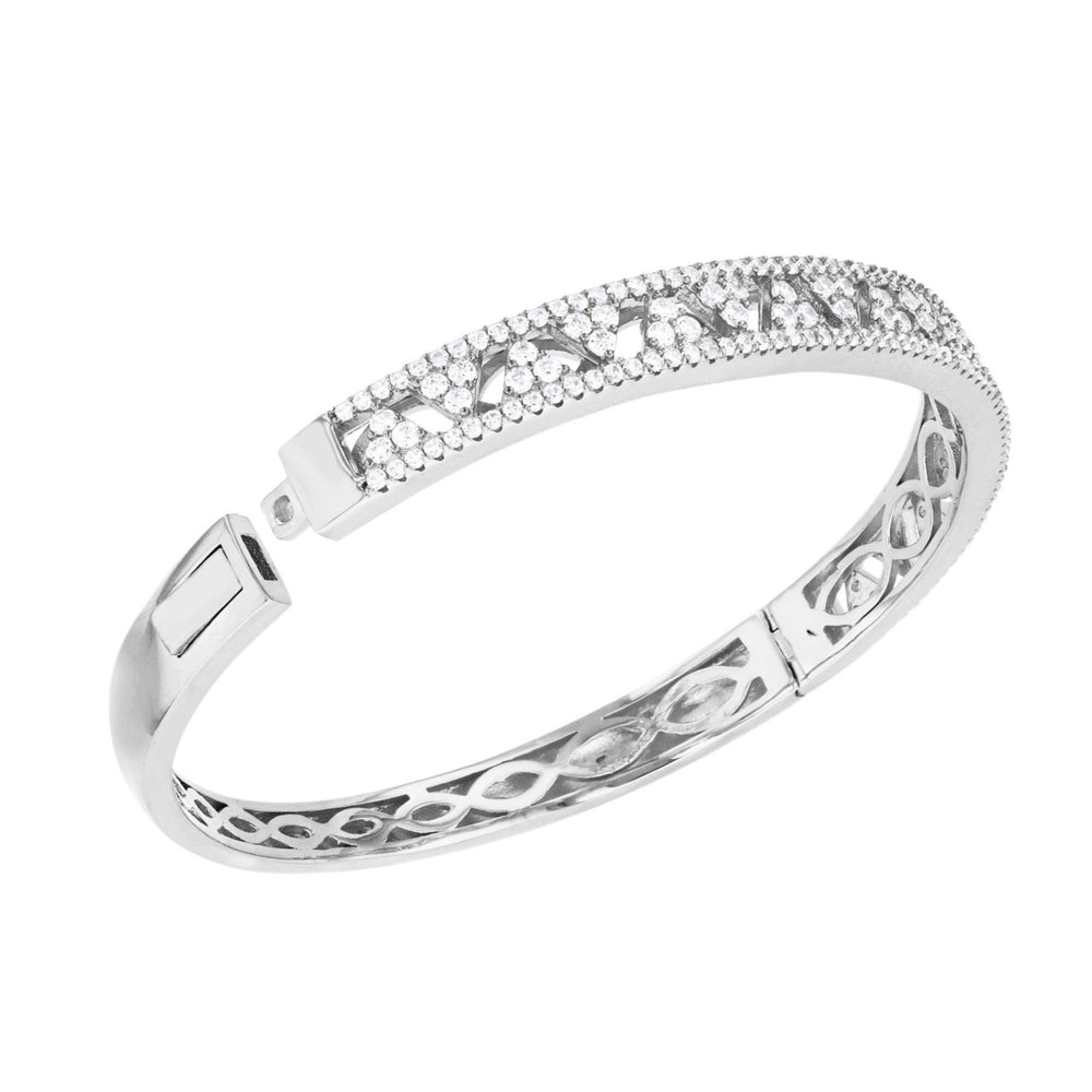 Sterling Silver Cutout Pave Triangle CZ Bangle Bracelet Image 2