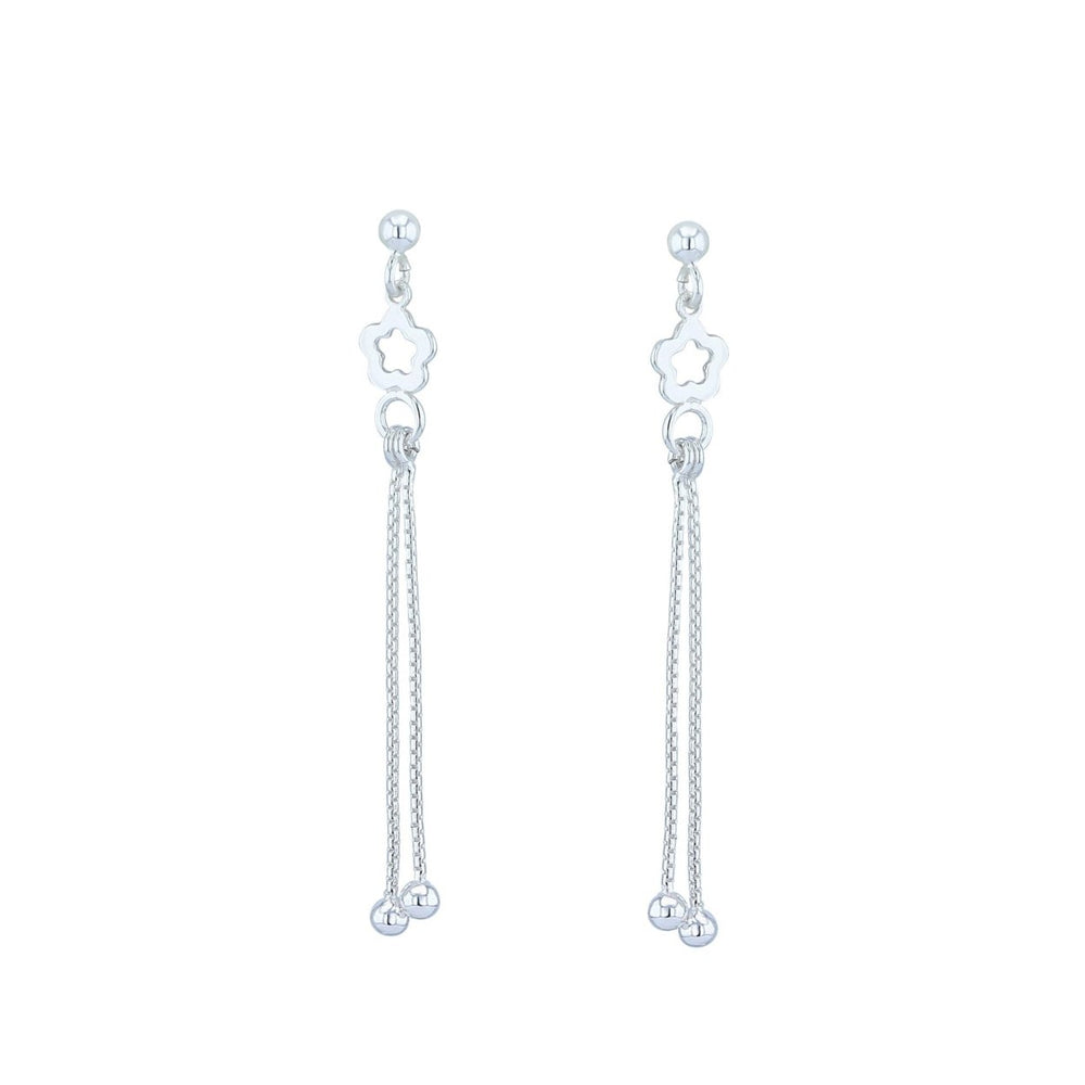 Sterling Silver Dainty Ball and Flower Dangle Earrings Image 2