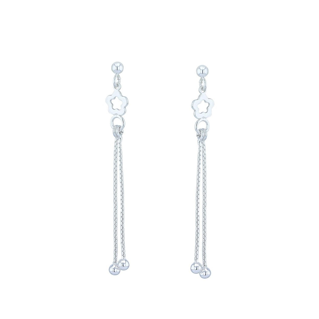 Sterling Silver Dainty Ball and Flower Dangle Earrings Image 2