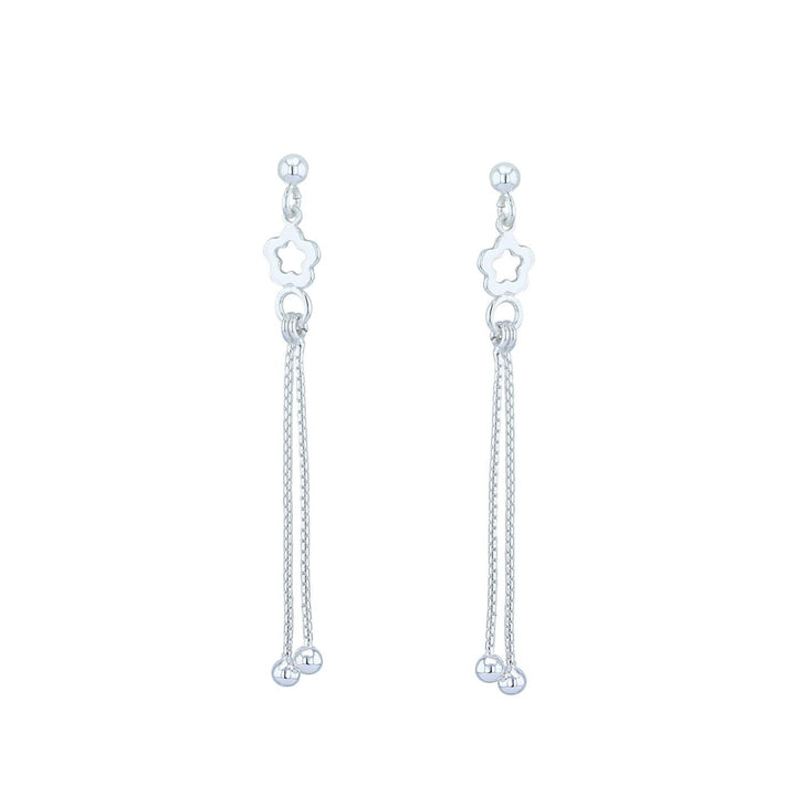 Sterling Silver Dainty Ball and Flower Dangle Earrings Image 2