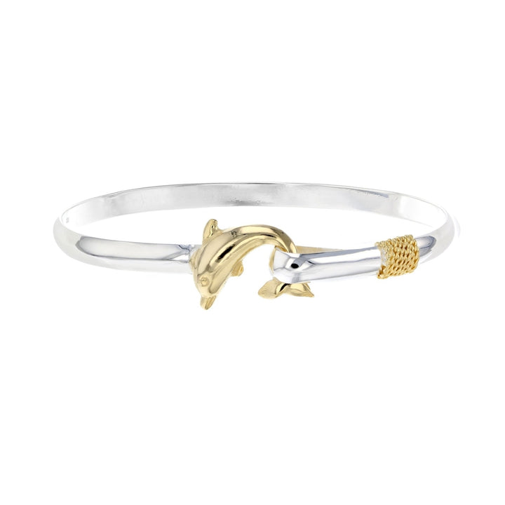 Sterling Silver Dolphin Two-tone Nautical Bangle Bracelet Image 1