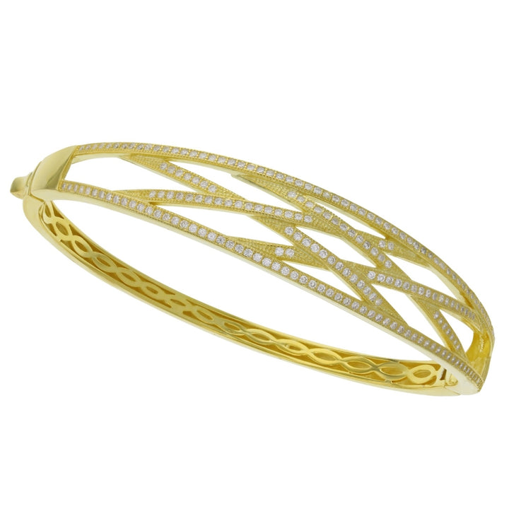 Sterling Silver Gold Plated Criss Cross CZ Bangle Bracelet Image 1