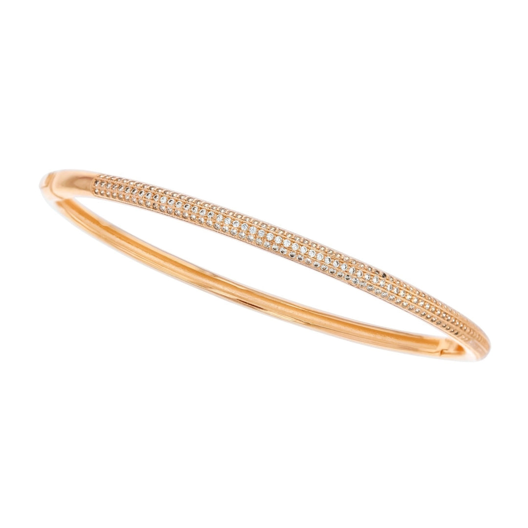 Sterling Silver Gold Plated 3 Row Pave CZ Eternity Bangle Bracelet Image 1