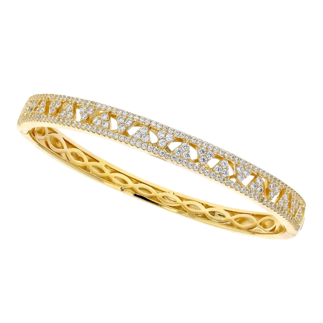 Sterling Silver Gold Plated Cutout Pave Triangle CZ Bangle Bracelet Image 1