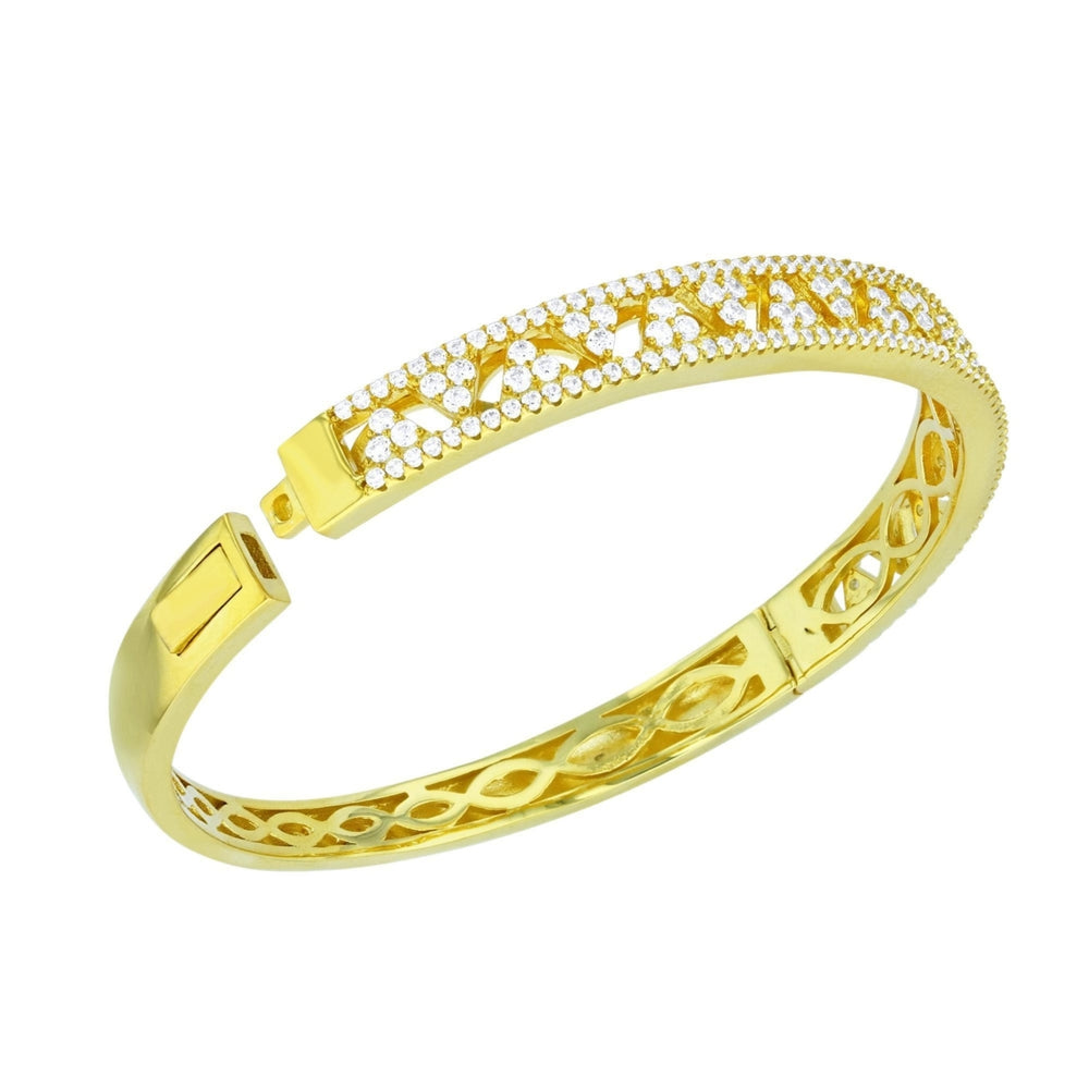 Sterling Silver Gold Plated Cutout Pave Triangle CZ Bangle Bracelet Image 2