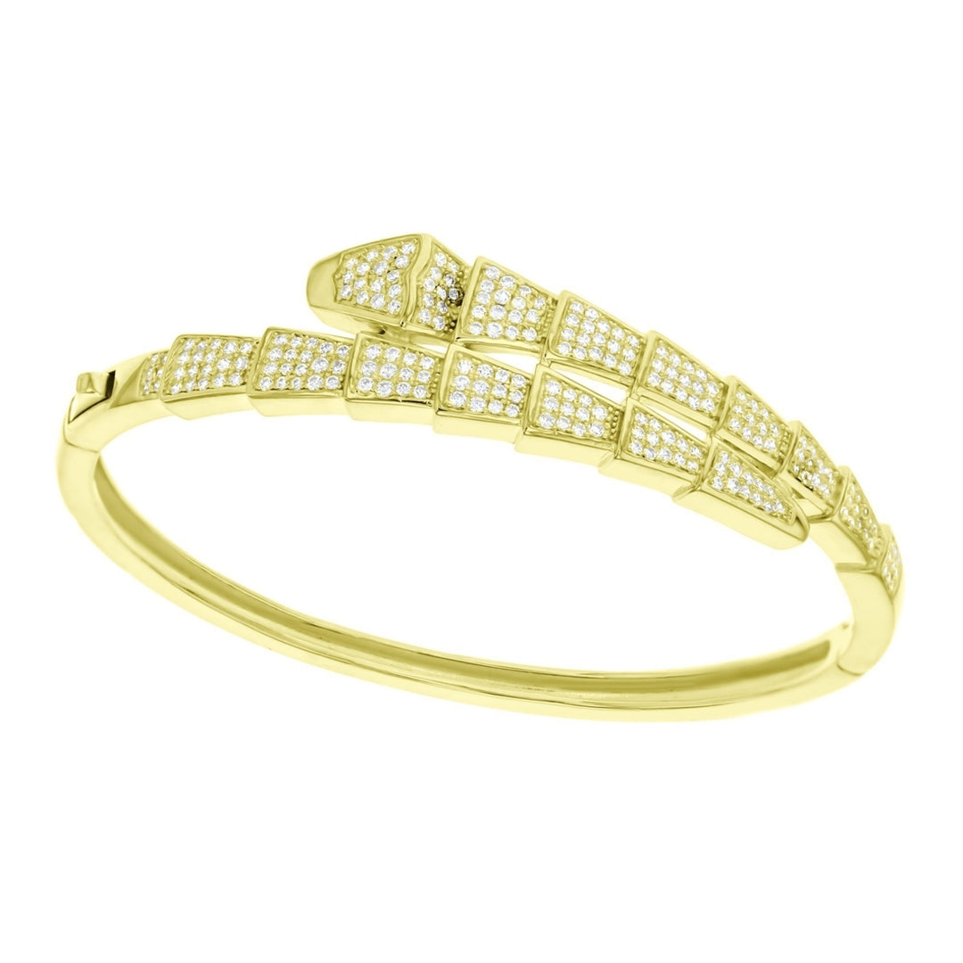 Sterling Silver Gold Plated Crossover Pattern  CZ Bangle Bracelet Image 1