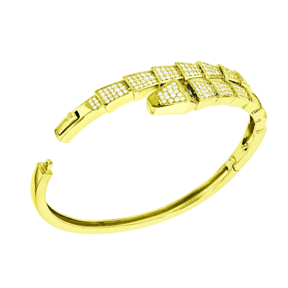 Sterling Silver Gold Plated Crossover Pattern  CZ Bangle Bracelet Image 2