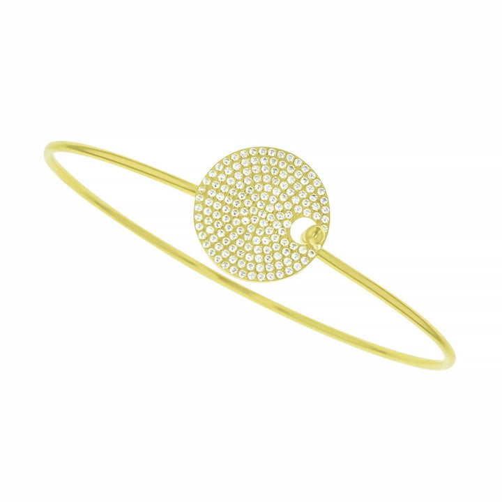 Sterling Silver Gold Plated Round Disc Pave CZ Bangle Bracelet Image 1