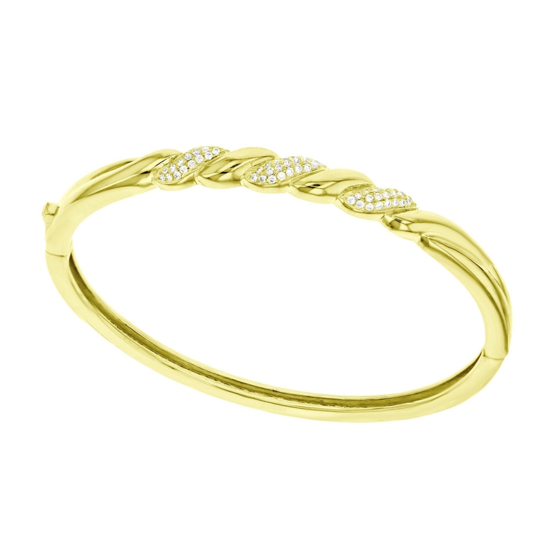 Sterling Silver Gold Plated Twist CZ Bangle Bracelet Image 1