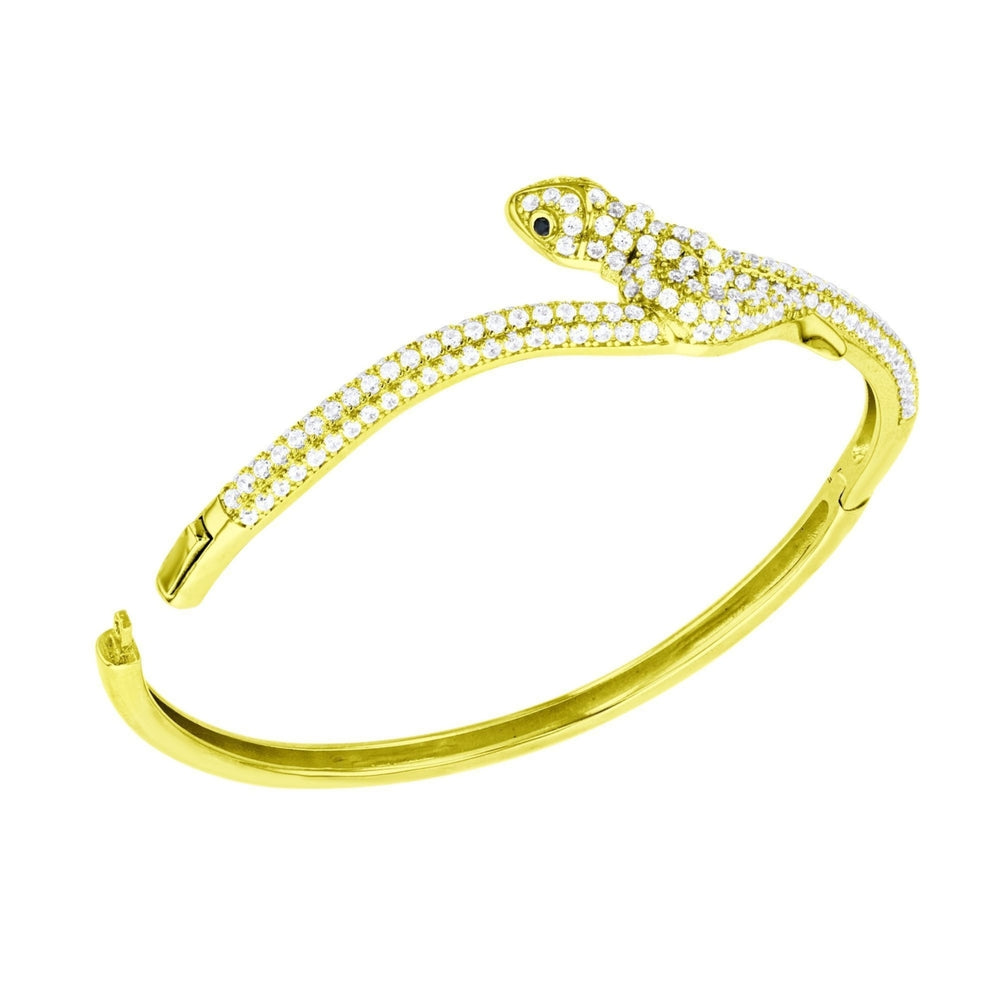 Sterling Silver Gold Plated Twirl Snake Pave CZ Bangle Bracelet Image 2