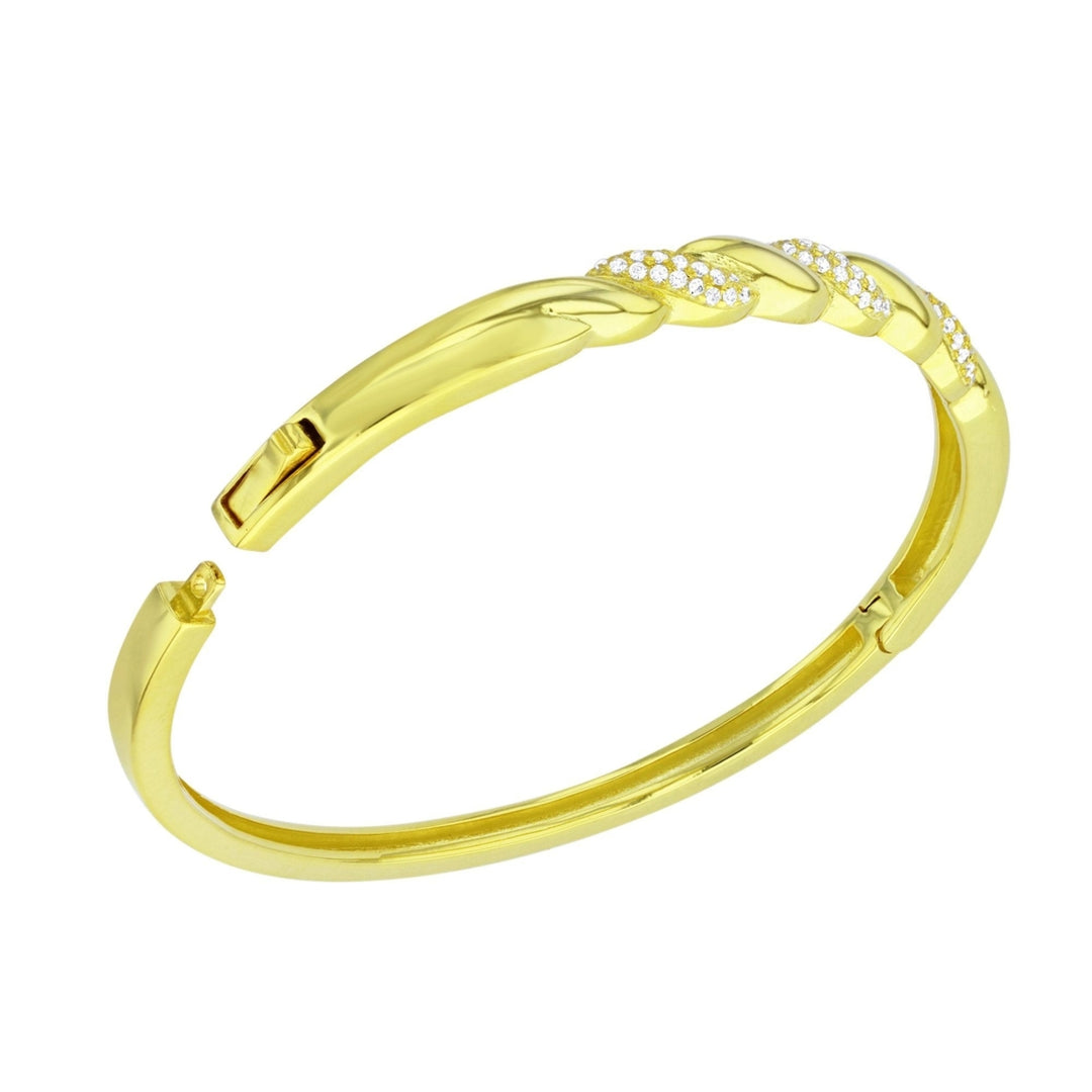 Sterling Silver Gold Plated Twist CZ Bangle Bracelet Image 2