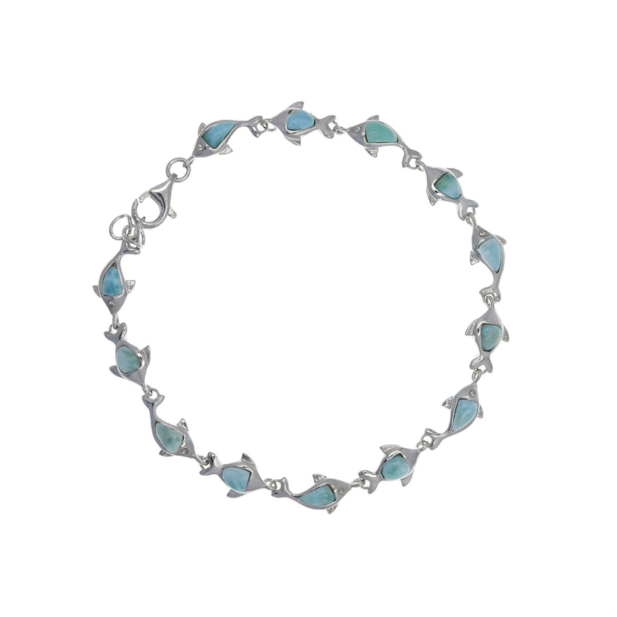 Sterling Silver Natural Larimar Dolphin Link Bracelet Image 1