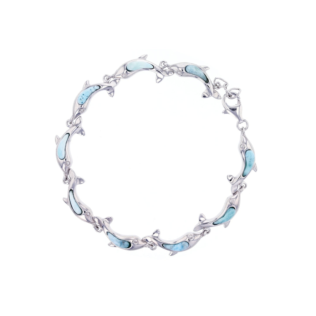 Sterling Silver Natural Larimar Dolphin Link Attractive Bracelet Image 1