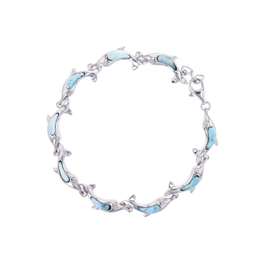 Sterling Silver Natural Larimar Dolphin Link Attractive Bracelet Image 1