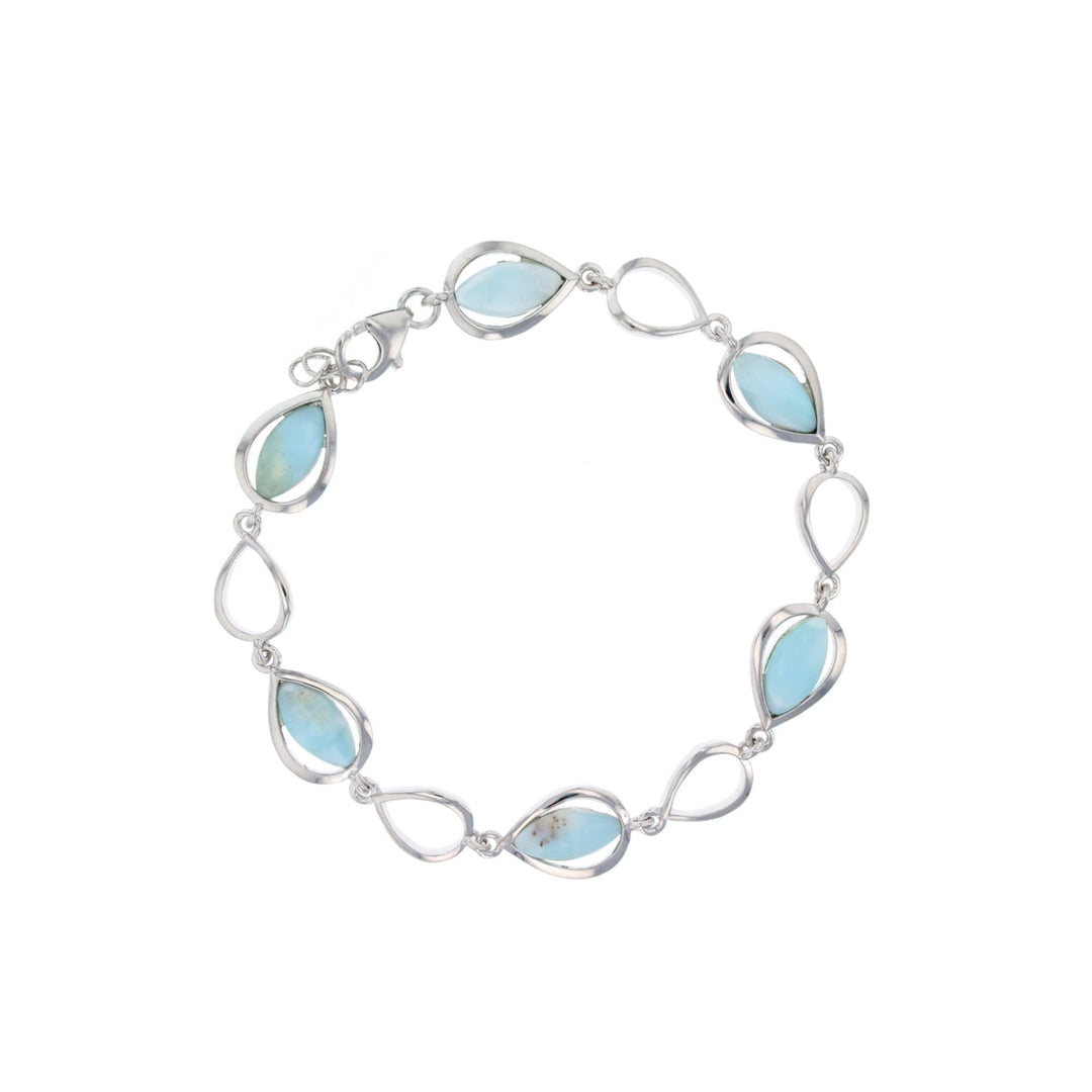 Sterling Silver Marquise Natural Larimar In Open Drop Link Bracelet Image 1