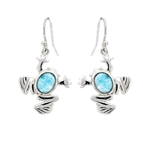 Sterling Silver Natural Larimar Frog Earrings Image 1