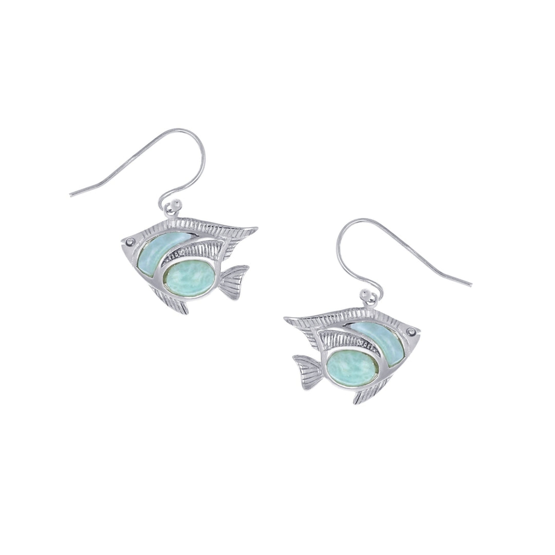 Sterling Silver Natural Larimar Fish Earrings Image 1