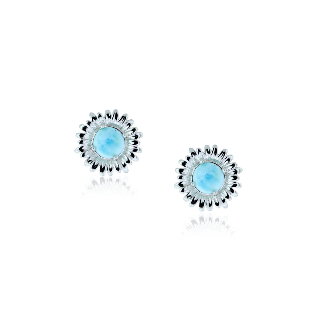 Sterling Silver Natural Larimar Sunflower Earrings Image 1