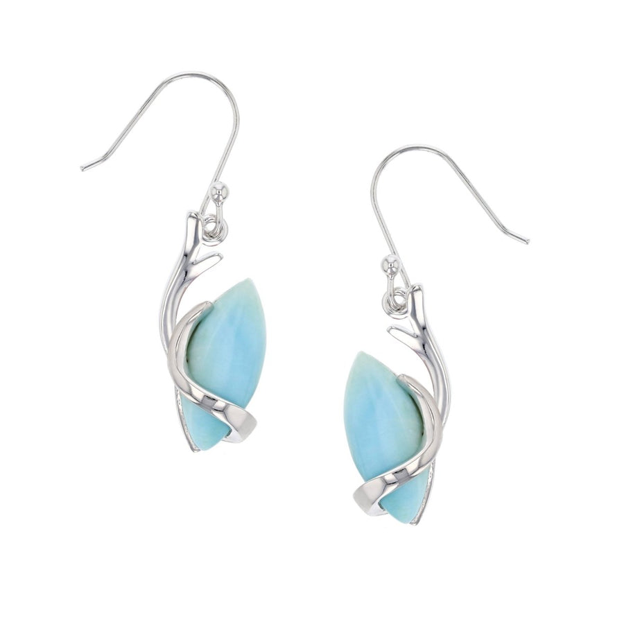 Sterling Silver Marquise Shape Natural Larimar Dangle Earrings Image 1