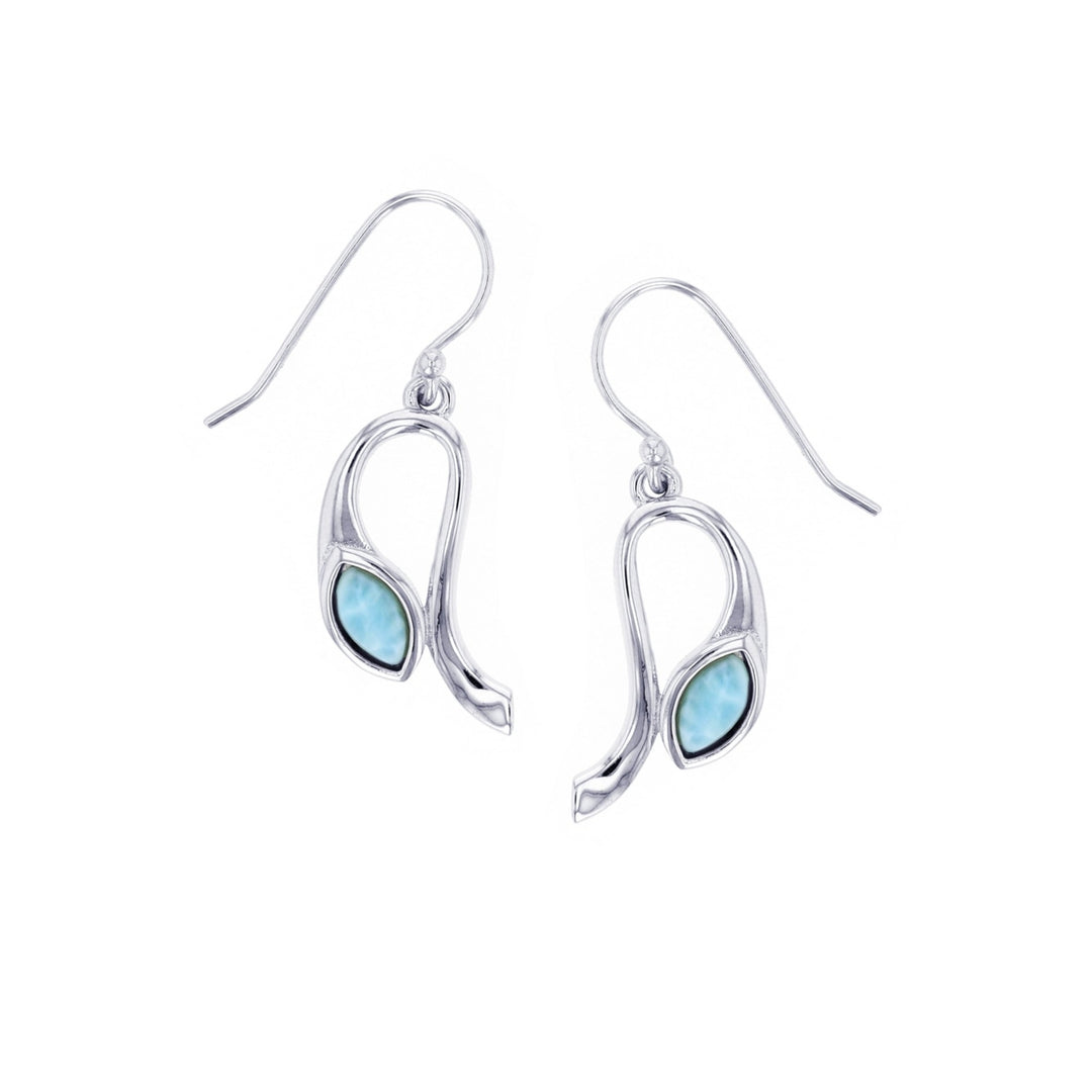 Sterling Silver Marquise Shape Natural Larimar Earrings Image 1