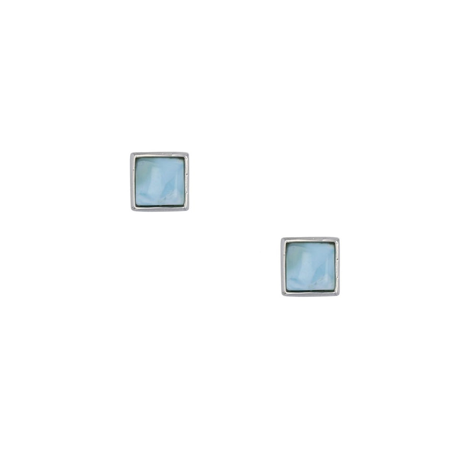 Sterling Silver Natural Larimar Square 7mm Post Earrings Image 1