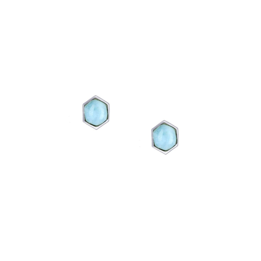 Sterling Silver Natural Larimar Hexagon Earrings Image 1