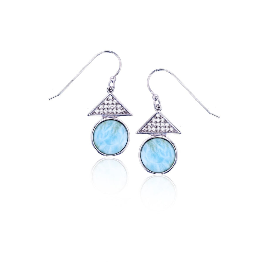 Sterling Silver Natural Larimar Geometry CZ Earrings Image 1