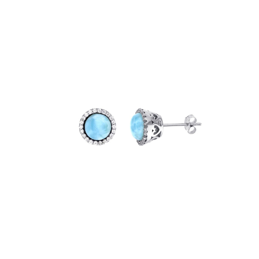 Sterling Silver Natural Larimar 6 mm Round CZ Halo Stud Earrings Image 1