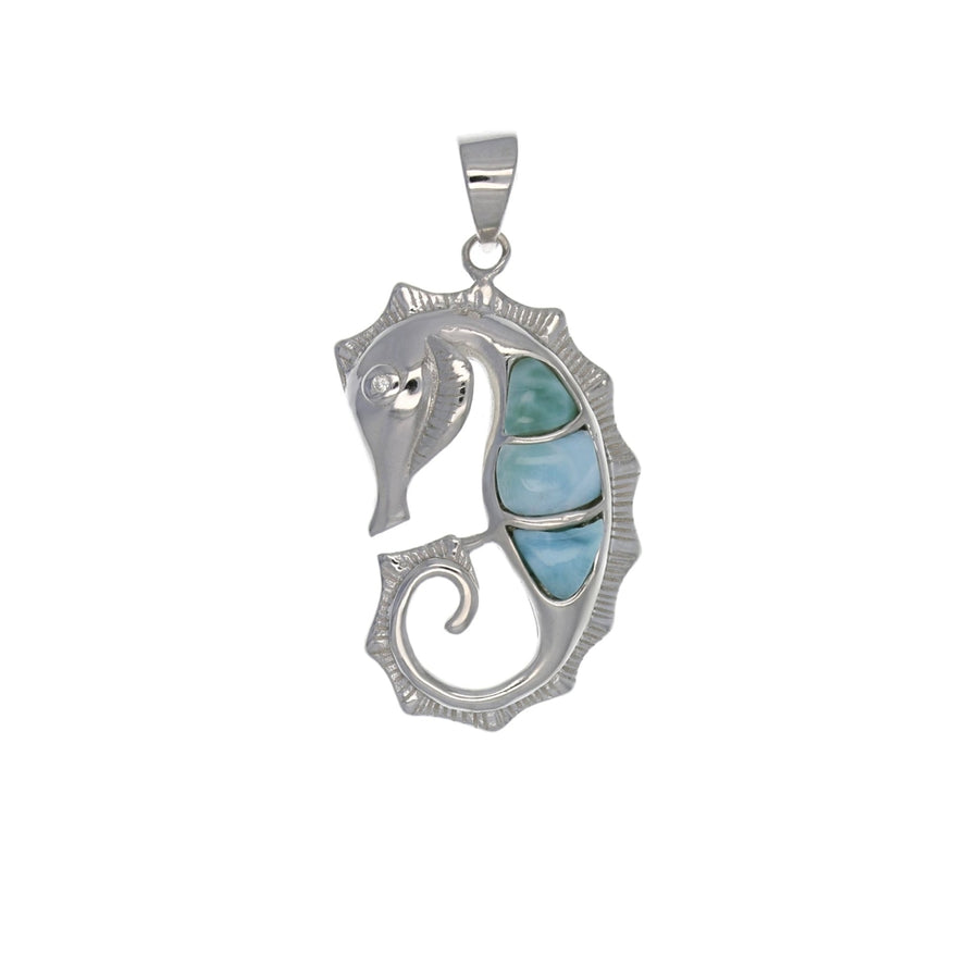 Sterling Silver Natural Larimar Seahorse Pendant Image 1