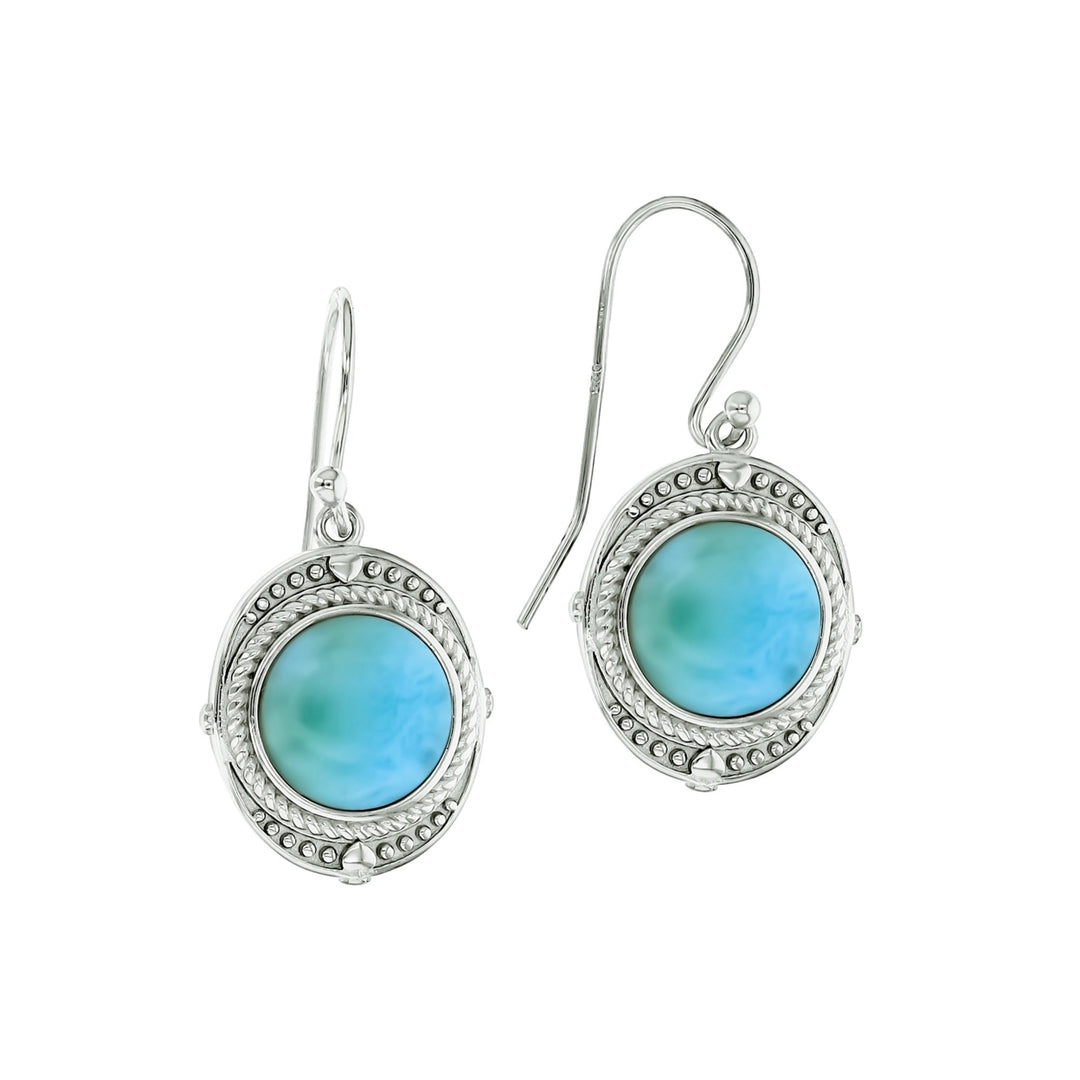 Sterling Silver Natural Larimar Oval Shape on Vintage Frame Earrings Image 1