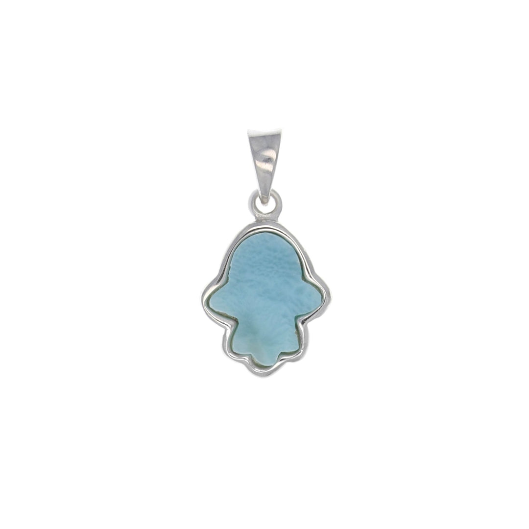 Sterling Silver Natural Larimar Hamsa Pendant Image 1