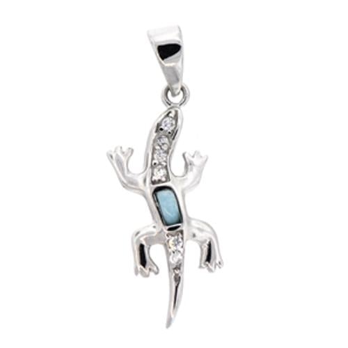 Sterling Silver Natural Larimar Lizard Pendant Image 1