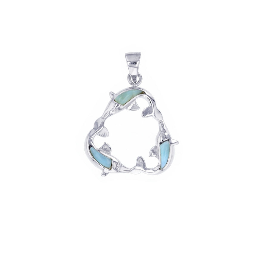 Sterling Silver Natural Larimar Triple Dolphin Pendant Image 1