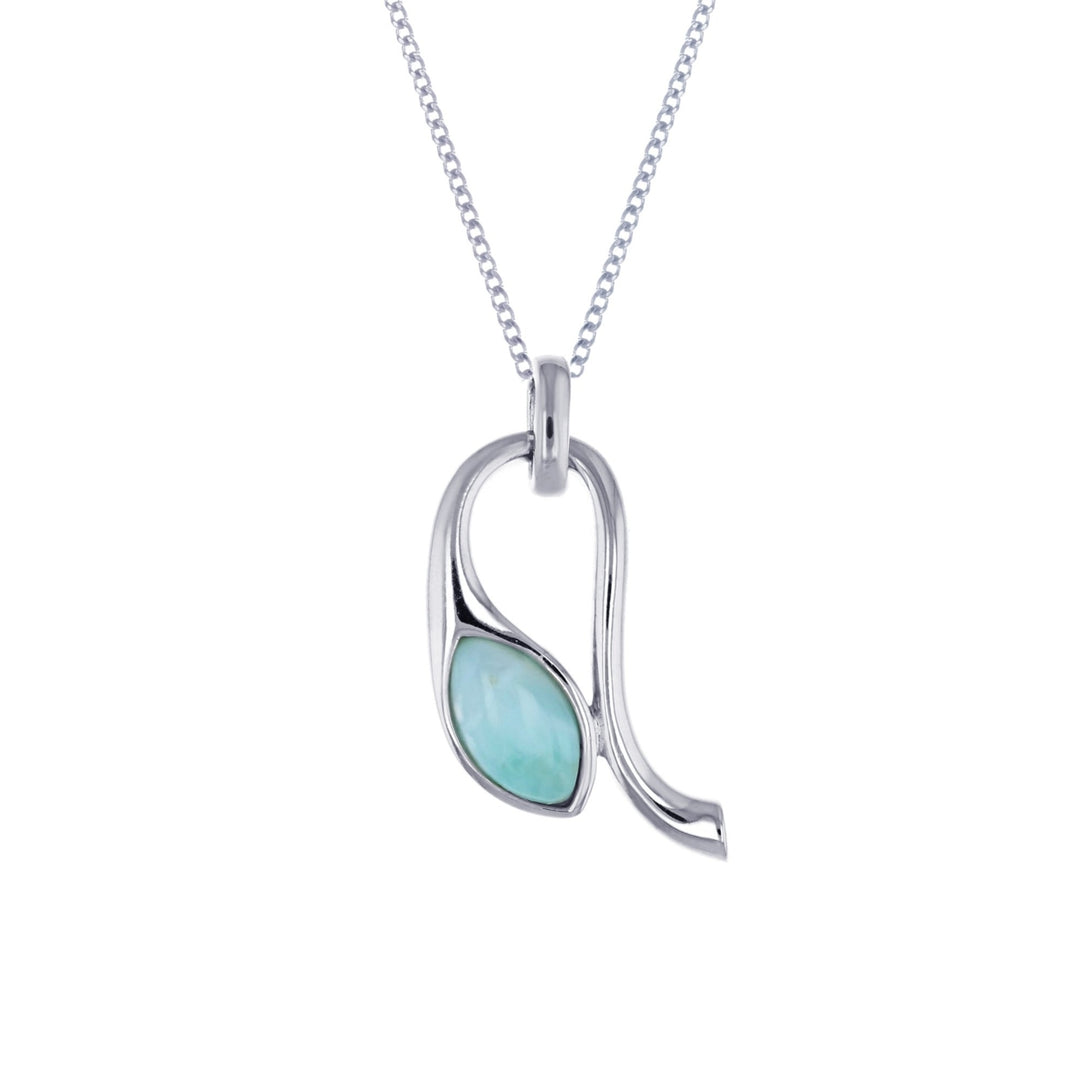 Sterling Silver Marquise Shape Natural Larimar Pendant Image 1