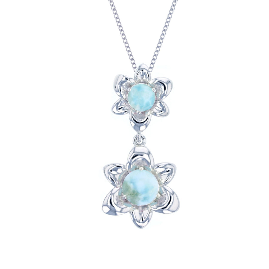 Sterling Silver Natural Larimar Flower Pendant Image 1