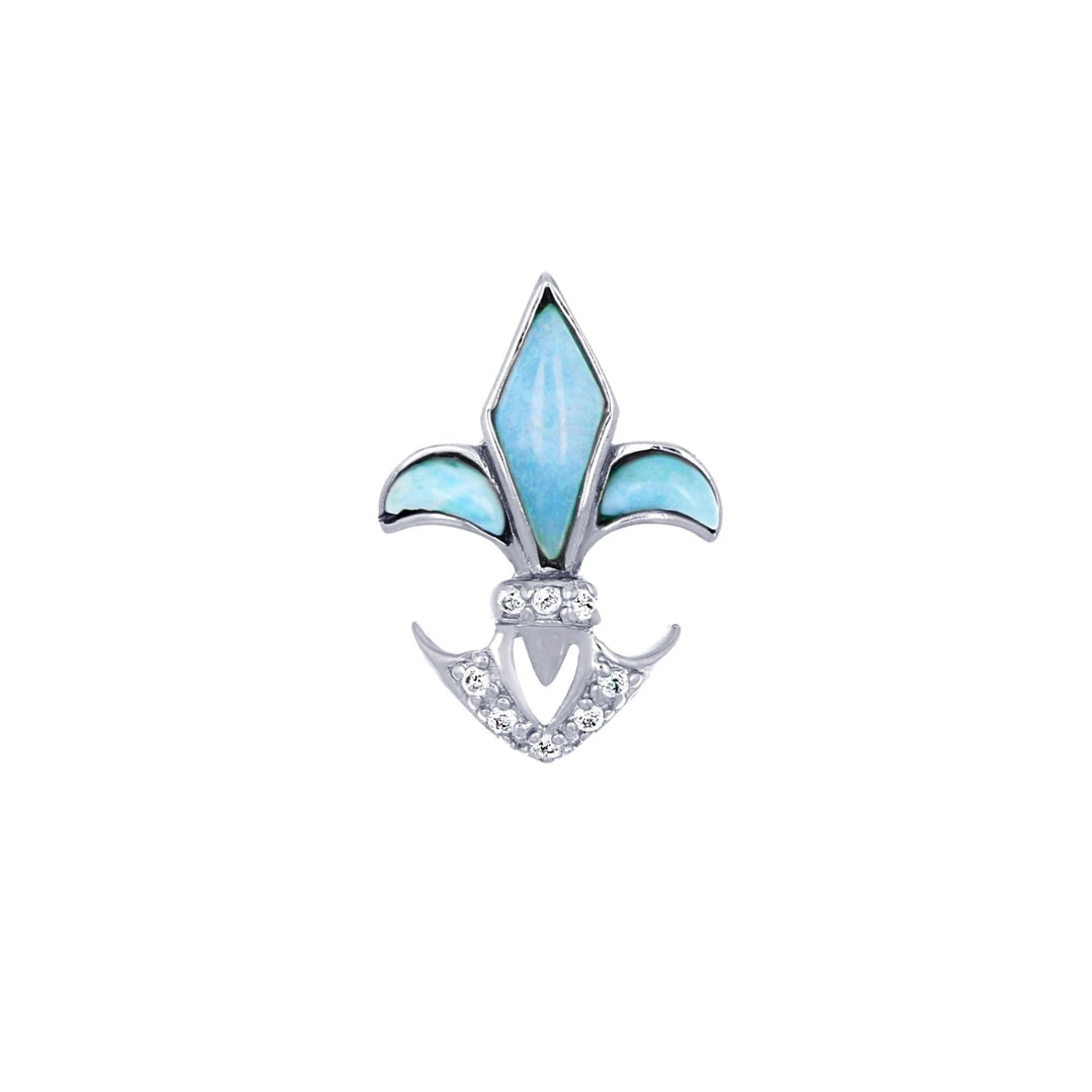 Sterling Silver Natural Larimar Fleur de Lis Anchor Pendant Image 1