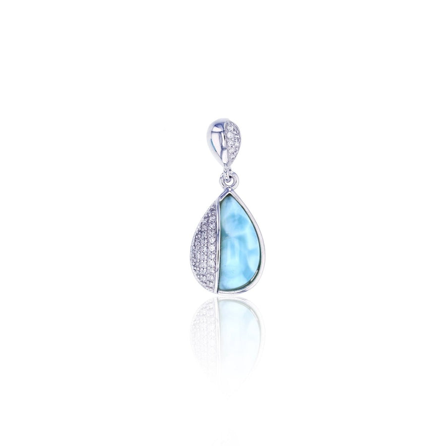 Sterling Silver Natural Larimar and CZ Pendant Image 1