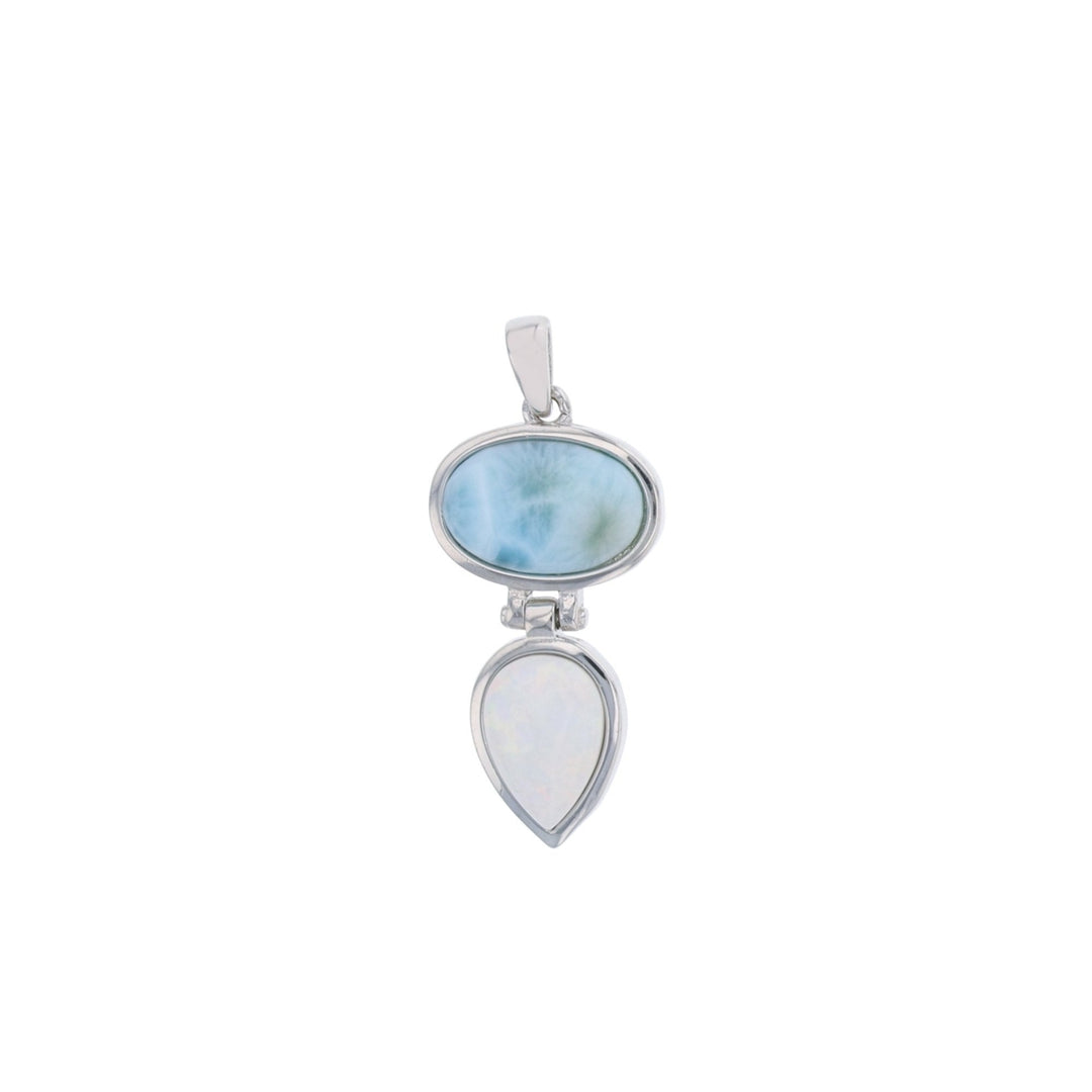 Sterling Silver Natural Larimar and Created White Opal Pendant Image 1