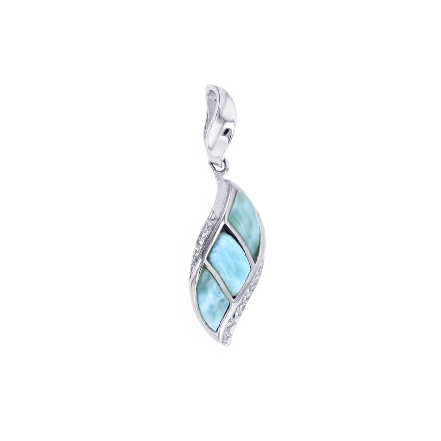 Sterling Silver Natural Larimar Wave Pendant Image 1