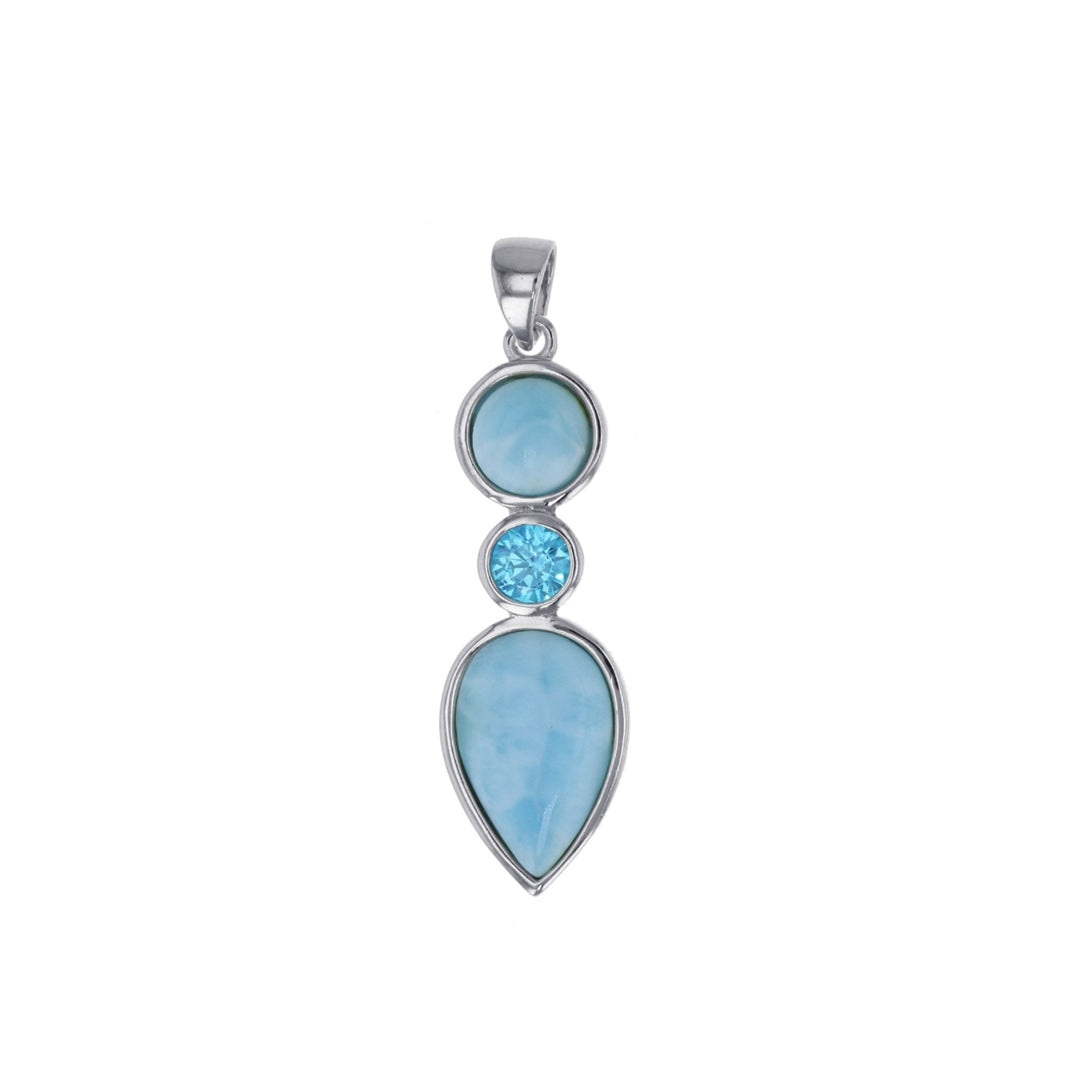 Sterling Silver Natural Larimar and Aqua CZ Attractive Pendant Image 1