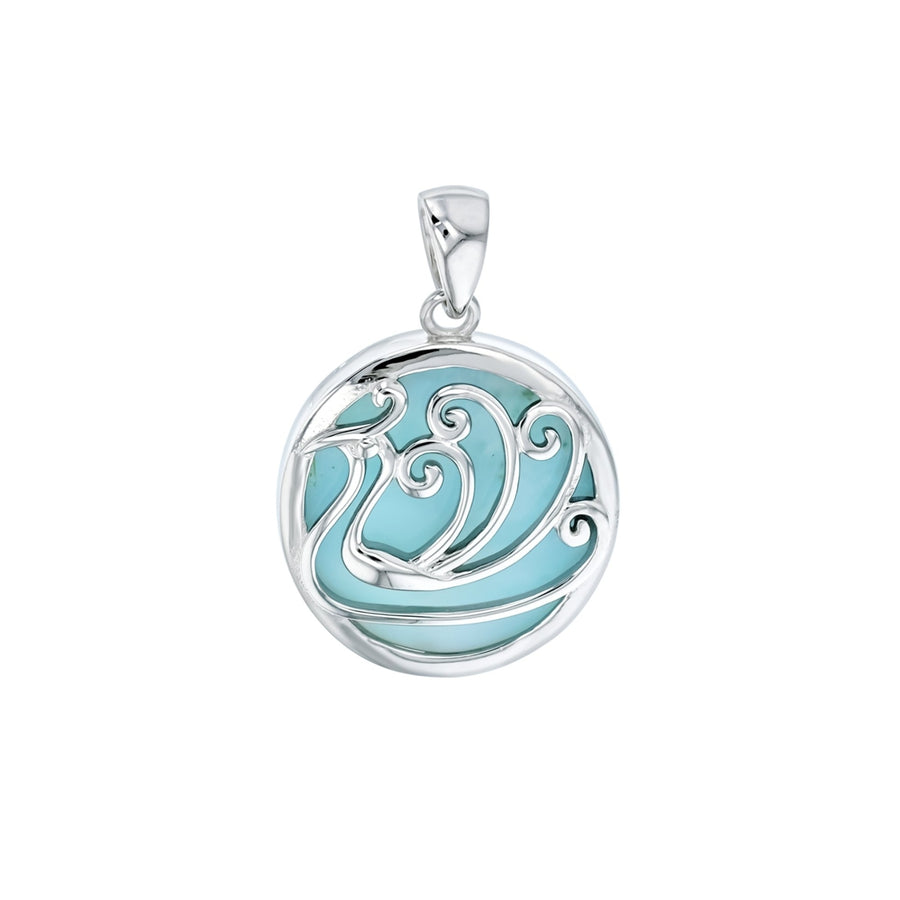 Sterling Silver Natural Larimar Cutout Swan Pendant Image 1