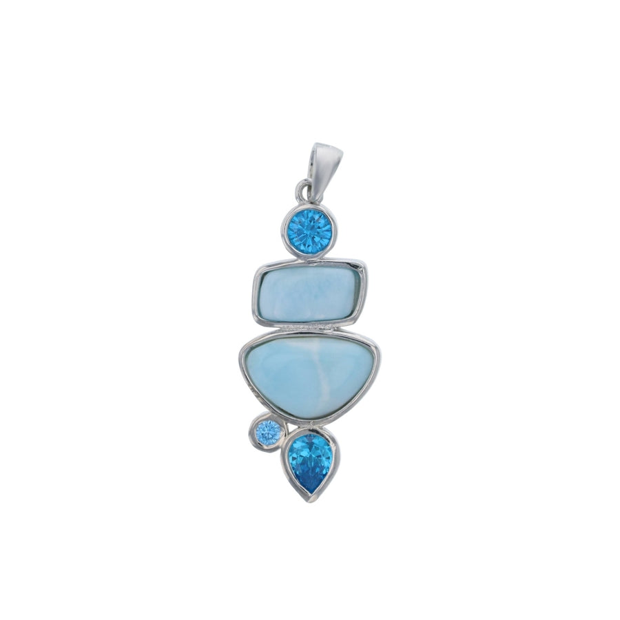 Sterling Silver Natural Larimar and Aqua CZ Pendant Image 1