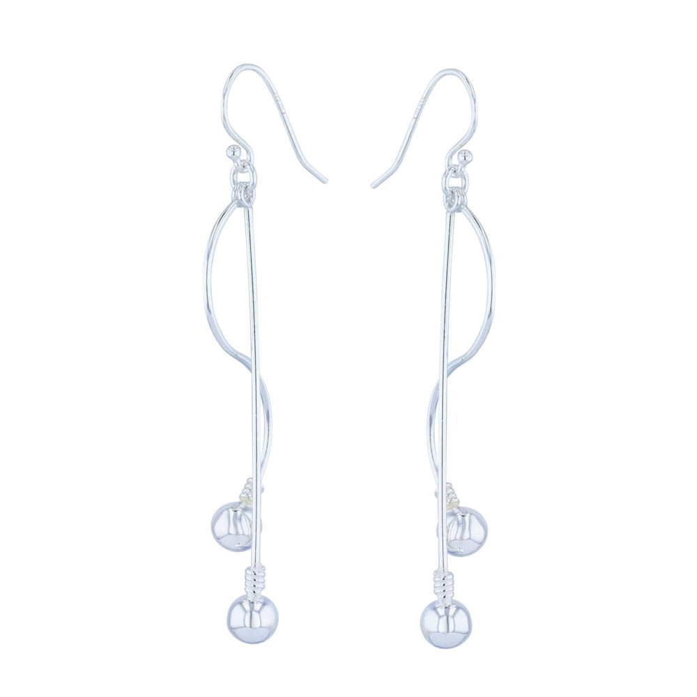 Sterling Silver Long and Curved Bar Magnificent Dangle Earrings Image 2