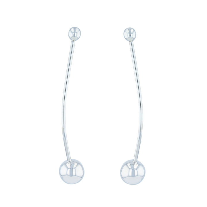 Sterling Silver Long Bar Double Ball Earrings Image 2