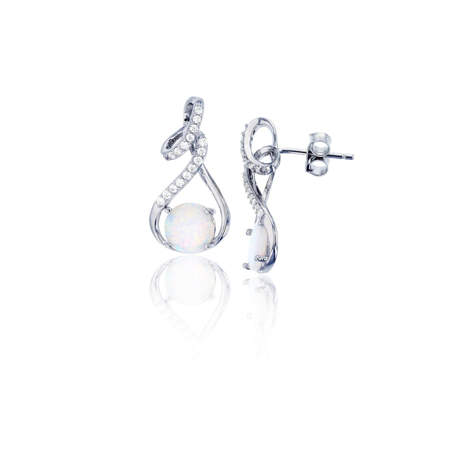 Sterling Silver Round White Opal Open Pear Shape CZ Earring Image 1