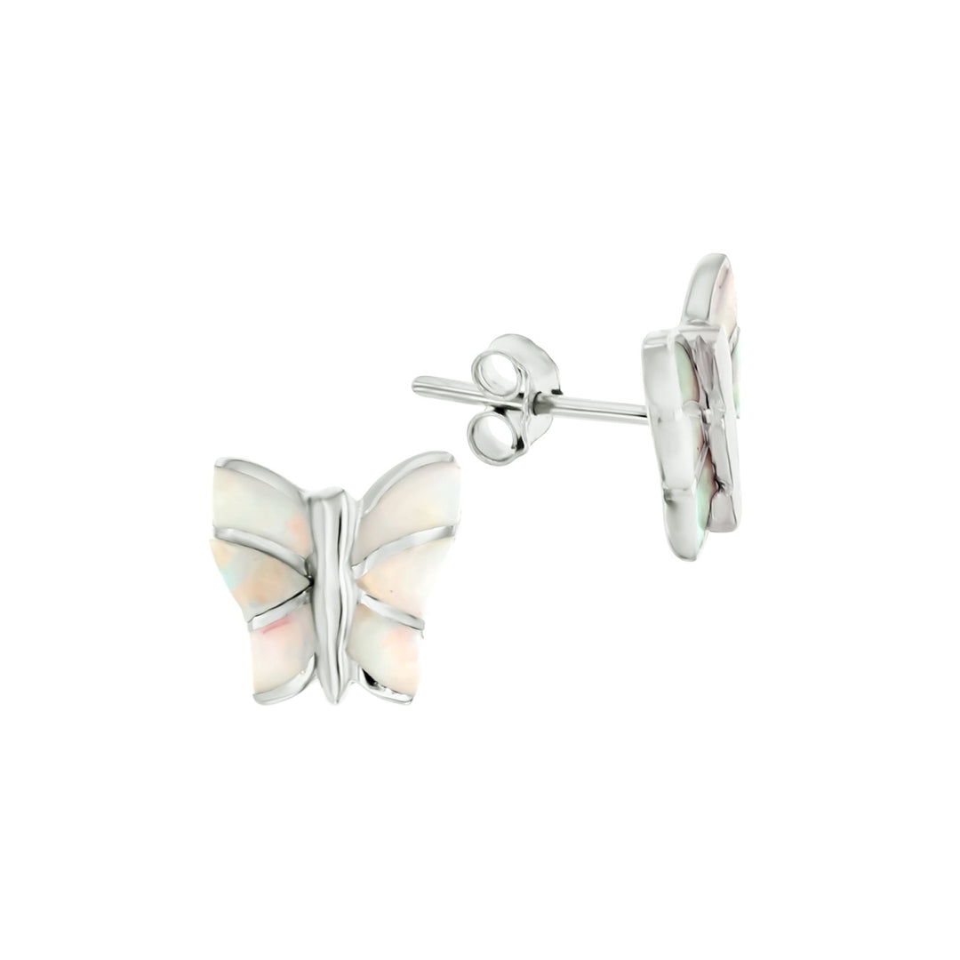 Sterling Silver White Opal Small Butterfly Stud Earring Image 1