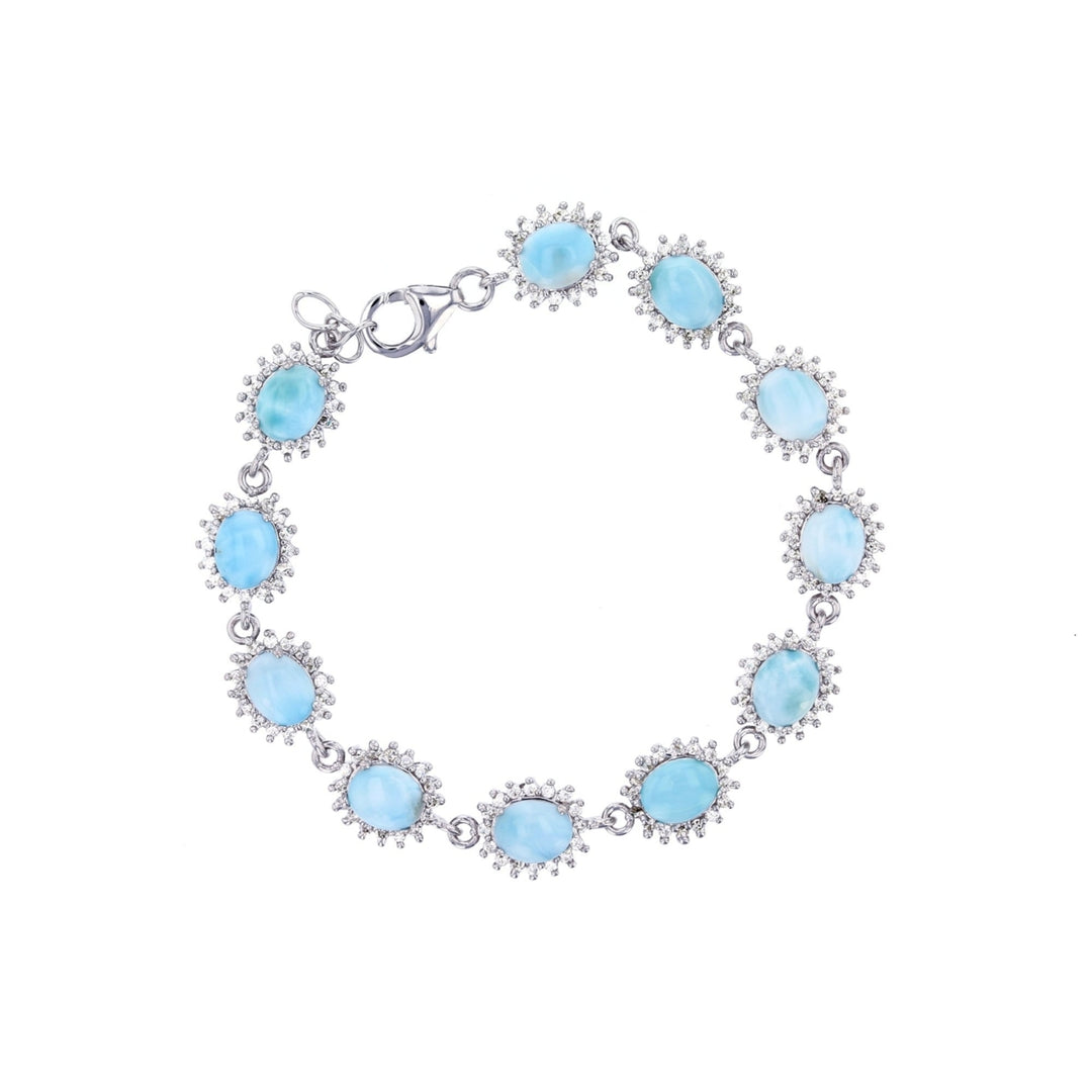 Sterling Silver Oval Natural Larimar CZ Bracelet Image 1