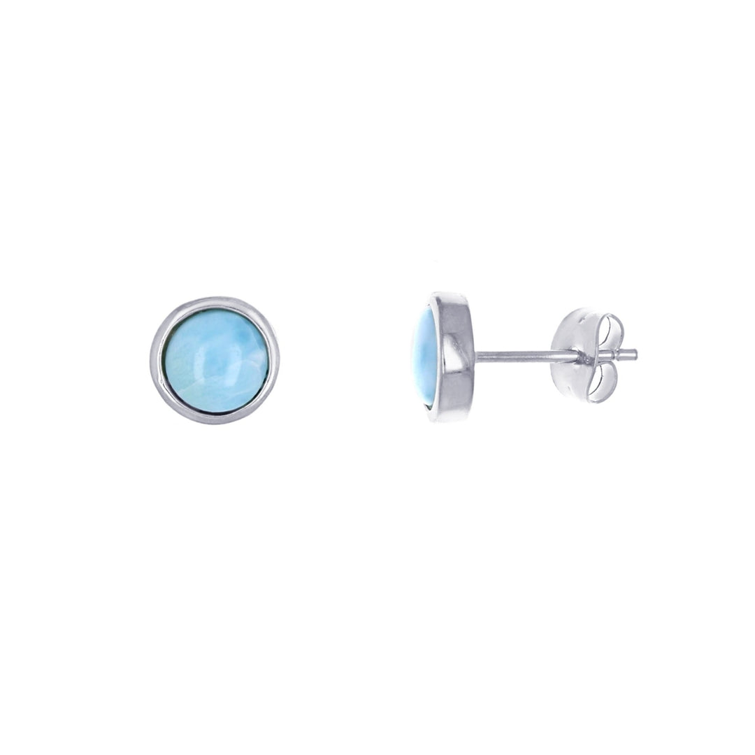 Sterling Silver Round Natural Larimar 7mm Bezel Post Earrings Image 1