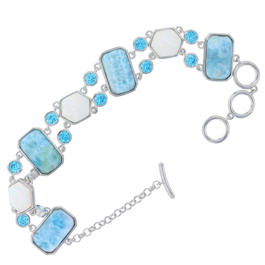 Sterling Silver Natural LarimarCreated White Opal and Aqua CZ Toggle Bracelet Image 1