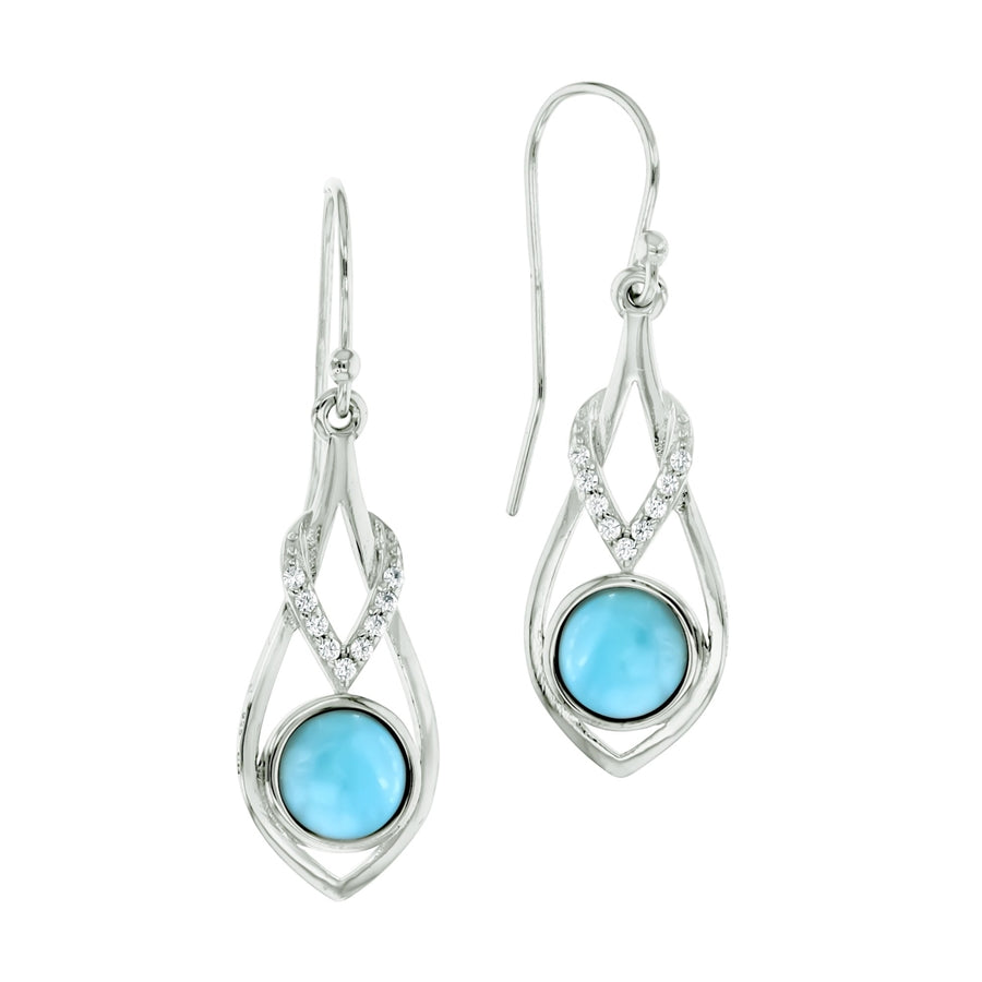 Sterling Silver Round Natural Larimar Teardrop CZ Earrings Image 1